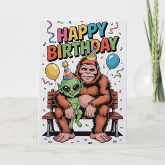 Bigfoot Alien Birthday Card Funny Cryptid UFO Karte