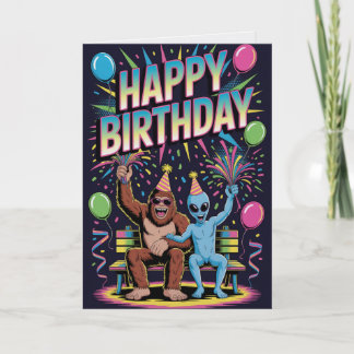 Bigfoot Alien Birthday Card Funny Cryptid UFO Karte