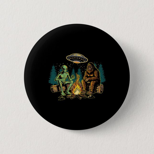 Bigfoot Alien Lagerfeuer Camping Sasquatch Ufo Cam Button (Vorderseite)