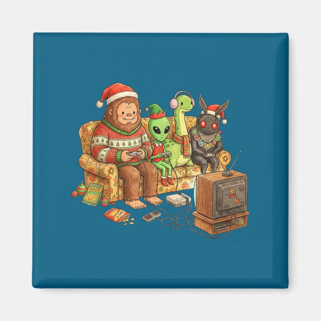 Bigfoot Alien Nessie Mothman Retro Gaming Christma Magnet (Vorne)