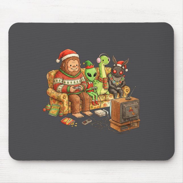 Bigfoot Alien Nessie Mothman Retro Gaming Christma Mousepad (Vorne)