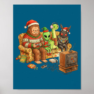 Bigfoot Alien Nessie Mothman Retro Gaming Weihnach Poster