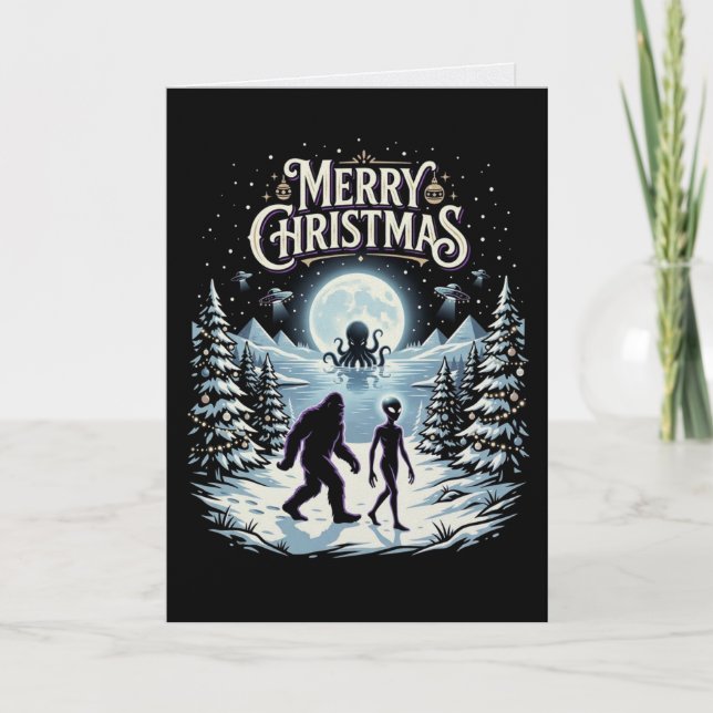 Bigfoot-Alien-UFO-Cthulhu-Weihnachtskarte-Kryptid Karte (Vorderseite)
