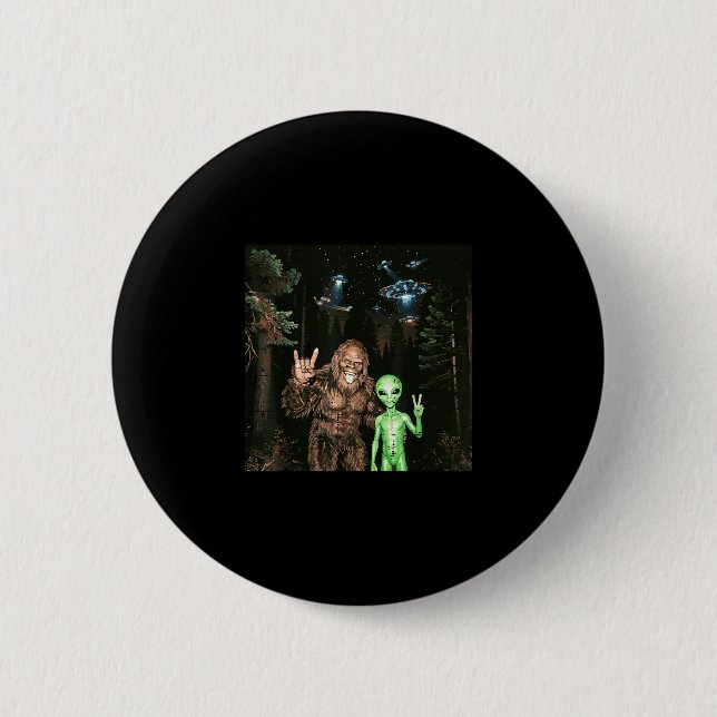 Bigfoot Alien UFO Selfie lustiger Sasquatch Meme M Button (Vorderseite)