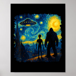 Bigfoot Alien Ufo Van Gogh Sternennacht Sasquatch Poster