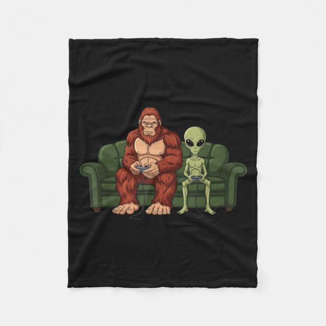 Bigfoot Alien Video Games Gaming Sasquatch Ufo Men Fleecedecke (Vorderseite)