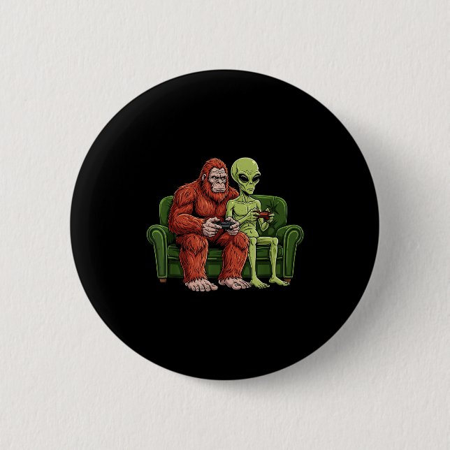 Bigfoot-Alien-Videospiele Gaming Sasquatch-Ufo-Män Button (Vorderseite)