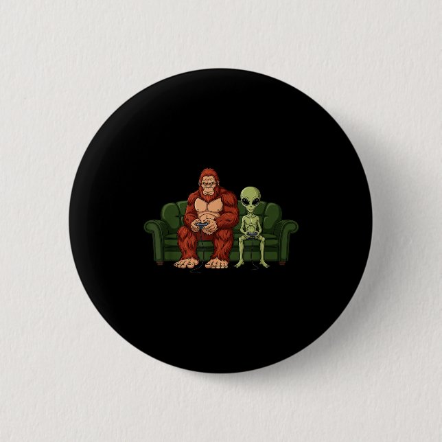 Bigfoot-Alien-Videospiele Gaming Sasquatch-Ufo-Män Button (Vorderseite)