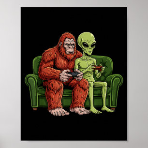 Bigfoot-Alien-Videospiele Gaming Sasquatch-Ufo-Män Poster
