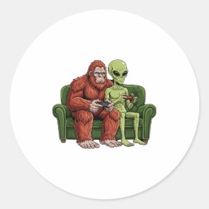 Bigfoot-Alien-Videospiele-Gaming-Sasquatch-Ufo-Män Runder Aufkleber