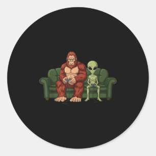Bigfoot-Alien-Videospiele Gaming Sasquatch UFO-Män Runder Aufkleber