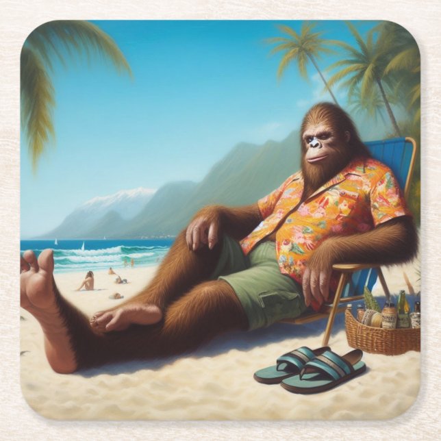 Bigfoot Am Strand Rechteckiger Pappuntersetzer (Vorderseite)