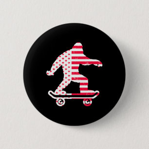 Bigfoot America Flag Skateboarder Skateboarding Button