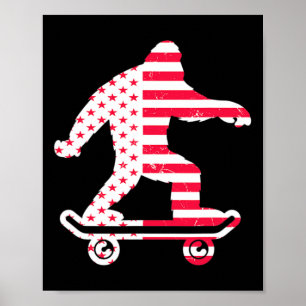 Bigfoot America Flag Skateboarder Skateboarding Poster