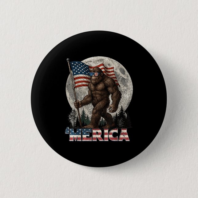 Bigfoot American Flag Funny 4. Juli Men Rock S Button (Vorderseite)