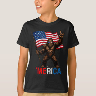 Bigfoot Amerika Fels amerikanische Flagge patrioti T-Shirt