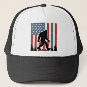 Bigfoot Amerikanische Flagge Vintage Vektor-Shirt- Truckerkappe
