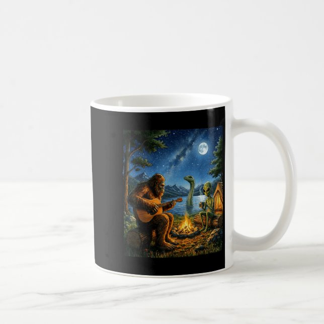 Bigfoot And Alien Loch Ness Campfire Sasquatch Fun Kaffeetasse (Rechts)