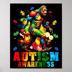 Bigfoot and Puzzle Pieces Autismus Awareness Day A Poster