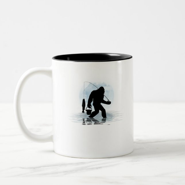 Bigfoot Angeln Bigfoot Angeln Funny Sasquatch Zweifarbige Tasse (Links)