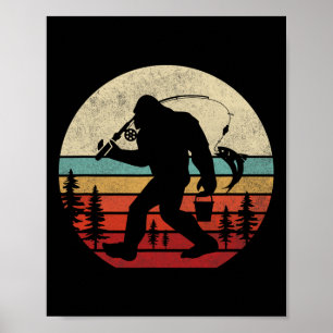 Bigfoot Angeln Funny Retro Sasquatte Vater Männer Poster