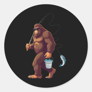 Bigfoot-Angeln Lustig Retro Sasquatch Angler Da Runder Aufkleber