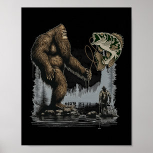 Bigfoot Angeln Lustiger Sasquatch Fisch Poster
