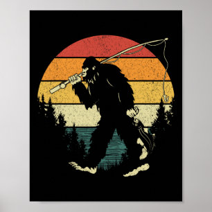 Bigfoot-Angeln Lustiger Sasquatch-Fisch Sonnenunte Poster
