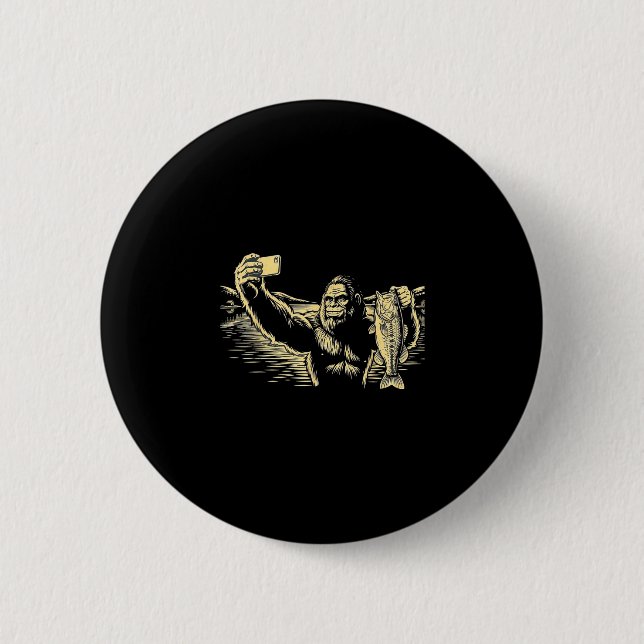 Bigfoot-Angeln Selfie lustiger Sasquatch-Barsch  Button (Vorderseite)