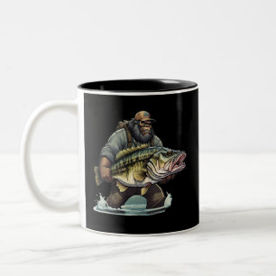 Bigfoot Angelt Barsch Fisch Sasquatch Yeti im See Zweifarbige Tasse