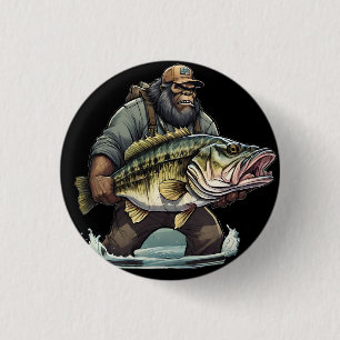 Bigfoot Angelt Bass Fisch Sasquatch Yeti im See Button