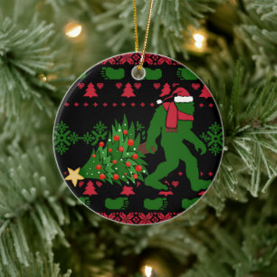 Bigfoot auf Strick Hintergrund Keramik Ornament