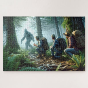 Bigfoot Begegnung mit Wanderern, bewaldeter Hinter Puzzle