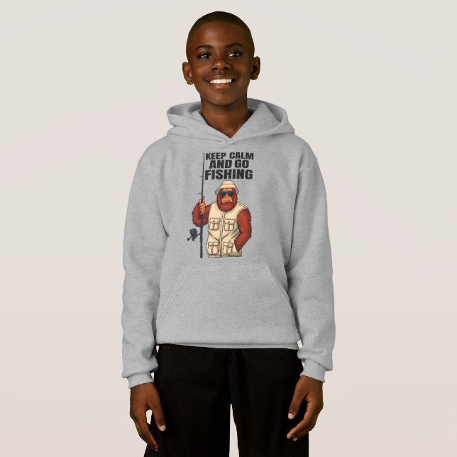 Bigfoot Behielt Ruhe und gehen Fischen Funny Hoodie (Vorne ganz)