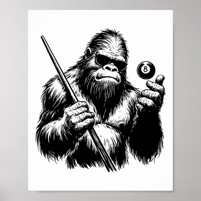 Bigfoot Billiards Player - Funny Sasquatch Billiar Poster (Vorne)