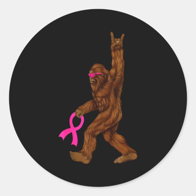 Bigfoot Breast Cancer Funny Sasquatch Nk Ribbon  Runder Aufkleber (Vorderseite)