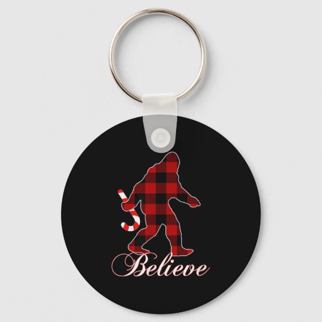 Bigfoot Buffalo Plaid Believe Candy Cane Christmas Schlüsselanhänger (Vorderseite)