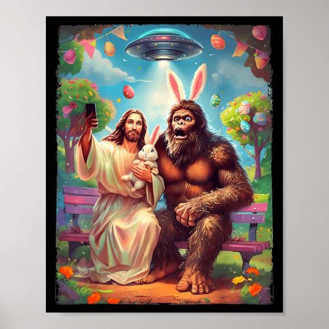 Bigfoot bunny funny easter jesus sasquatch selfie  poster (Vorne)