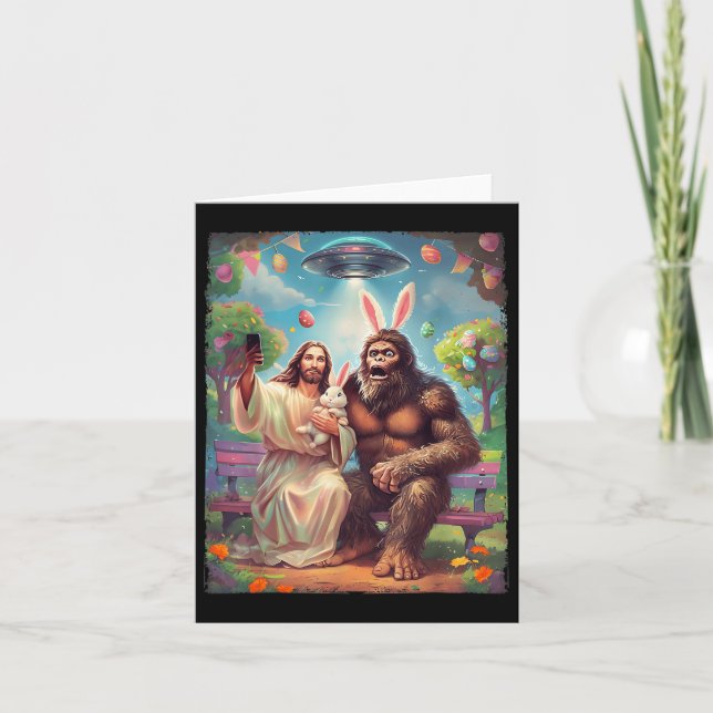 Bigfoot Bunny Funny Ostern Jesus Sasquatch Selfie Karte (Vorderseite)