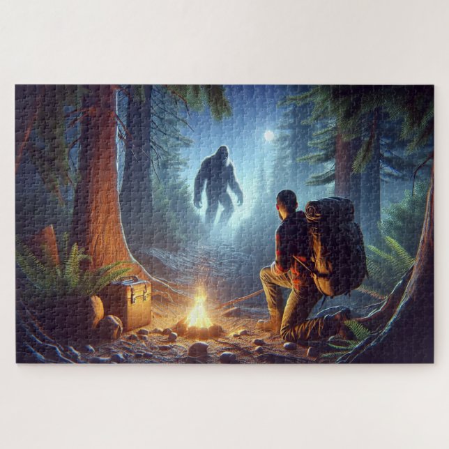 Bigfoot Campfire Begegnung, Bigfoot im Schatten Puzzle (Horizontal)