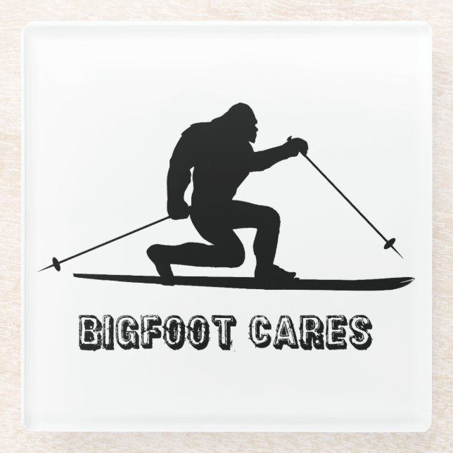 Bigfoot Cares Telemark Skifahren Glasuntersetzer (Vorderseite)