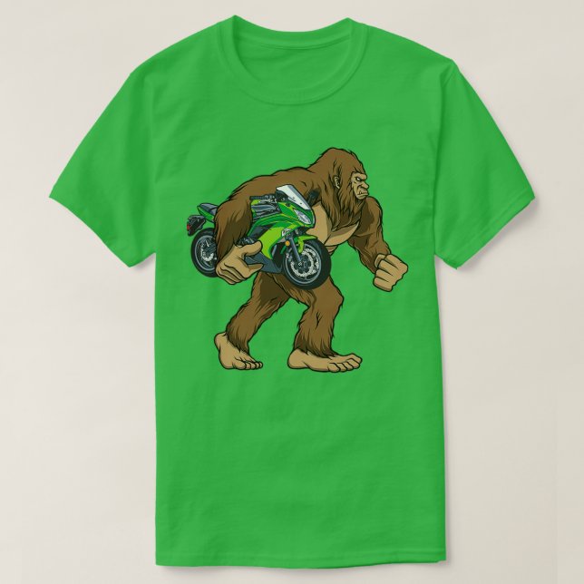 Bigfoot Carry Motorrad Funny Sasquatch Biker T-Shirt (Design vorne)