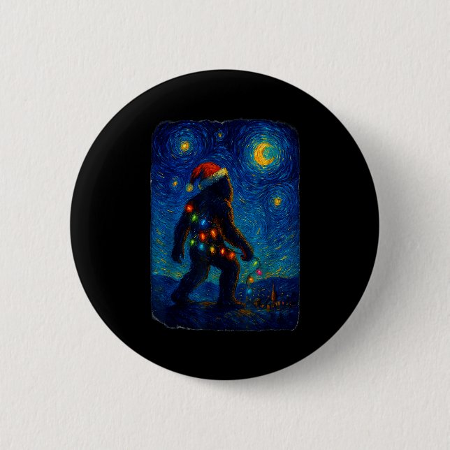 Bigfoot Christmas Sasquatch Santa Hat Starry Night Button (Vorderseite)