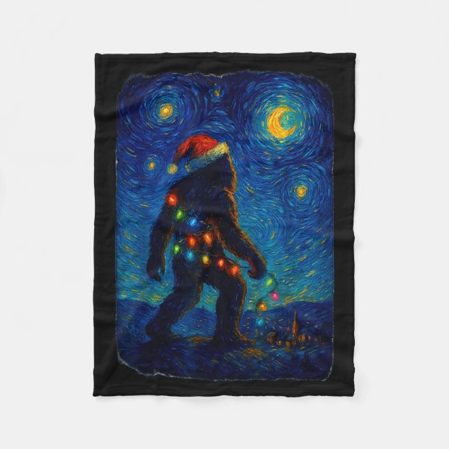 Bigfoot Christmas Sasquatch Santa Hat Starry Night Fleecedecke (Vorderseite)