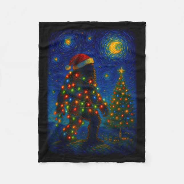 Bigfoot Christmas Sasquatch Santa Hat Starry Night Fleecedecke (Vorderseite)