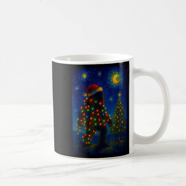 Bigfoot Christmas Sasquatch Santa Hat Starry Night Kaffeetasse (Rechts)