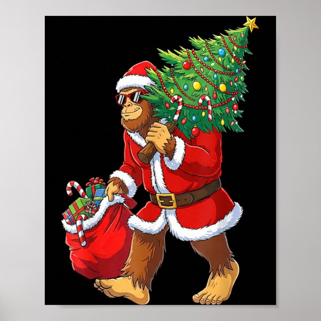 Bigfoot Christmas Tree Lights Boys Men Sasquatch L Poster (Vorne)