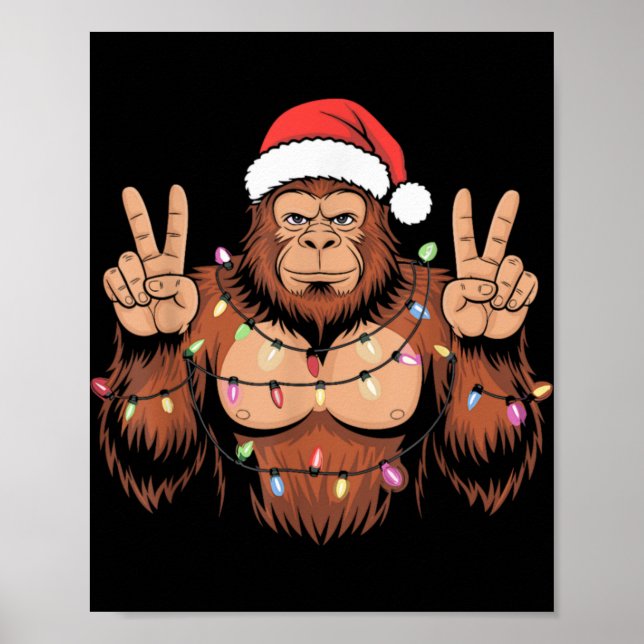 Bigfoot Christmas Tree Lights Funny Xmas Sasquatch Poster (Vorne)