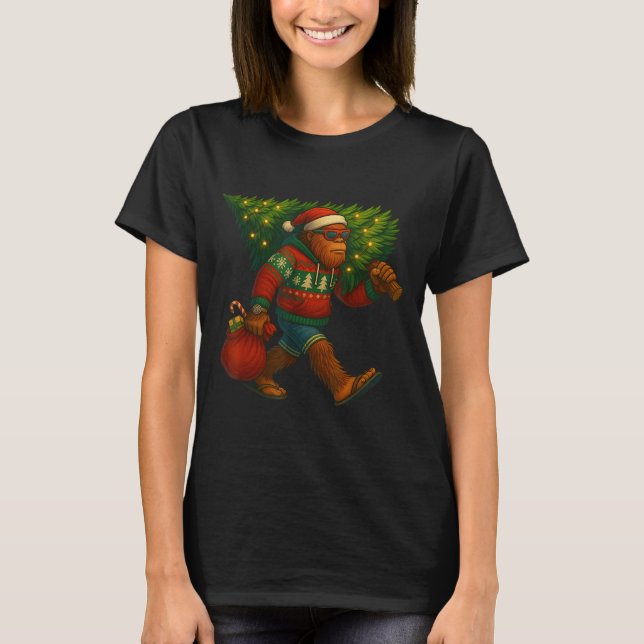 Bigfoot Christmas Tree Lights Xmas Sasquatch Boys  T-Shirt (Vorderseite)