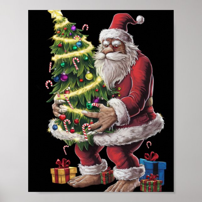 Bigfoot Christmas Tree Lights Xmas Sasquatch Lover Poster (Vorne)